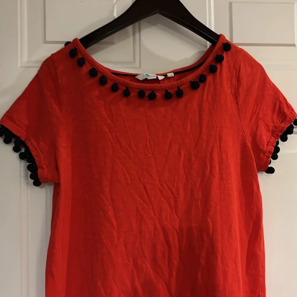 Biden Red Dress with Black Pom-Pom Trim - Picture 2 of 5
